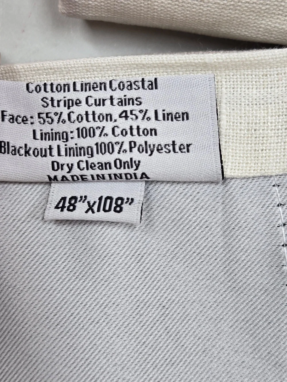 NWT QUINCE Set 2 48x108 Coastal Stripe Linen Cotton True Blackout Curtains 9231